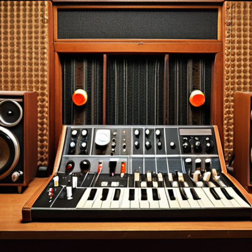 Home 4 **Vintage Recording Studio:** An old-fashioned recording studio with analog equipment. Include elements like a reel-to-reel tape recorder, a mixing console with lots of knobs and dials, and a microphone. Aim for a warm, nostalgic feel.